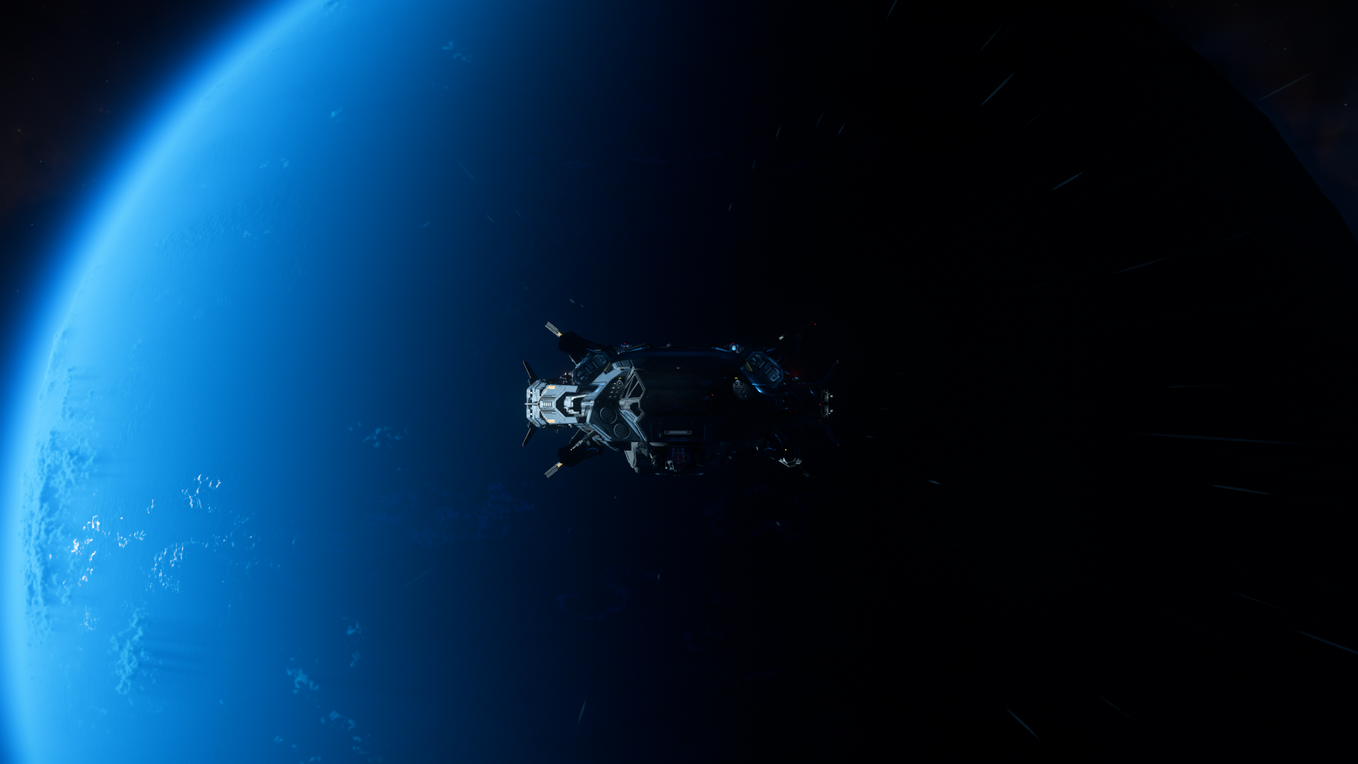 The Polaris disappears into the shadows above Pyro I while conducting security operations across the system. Moments like this capture both the danger and breathtaking scale of operating in Pyro.